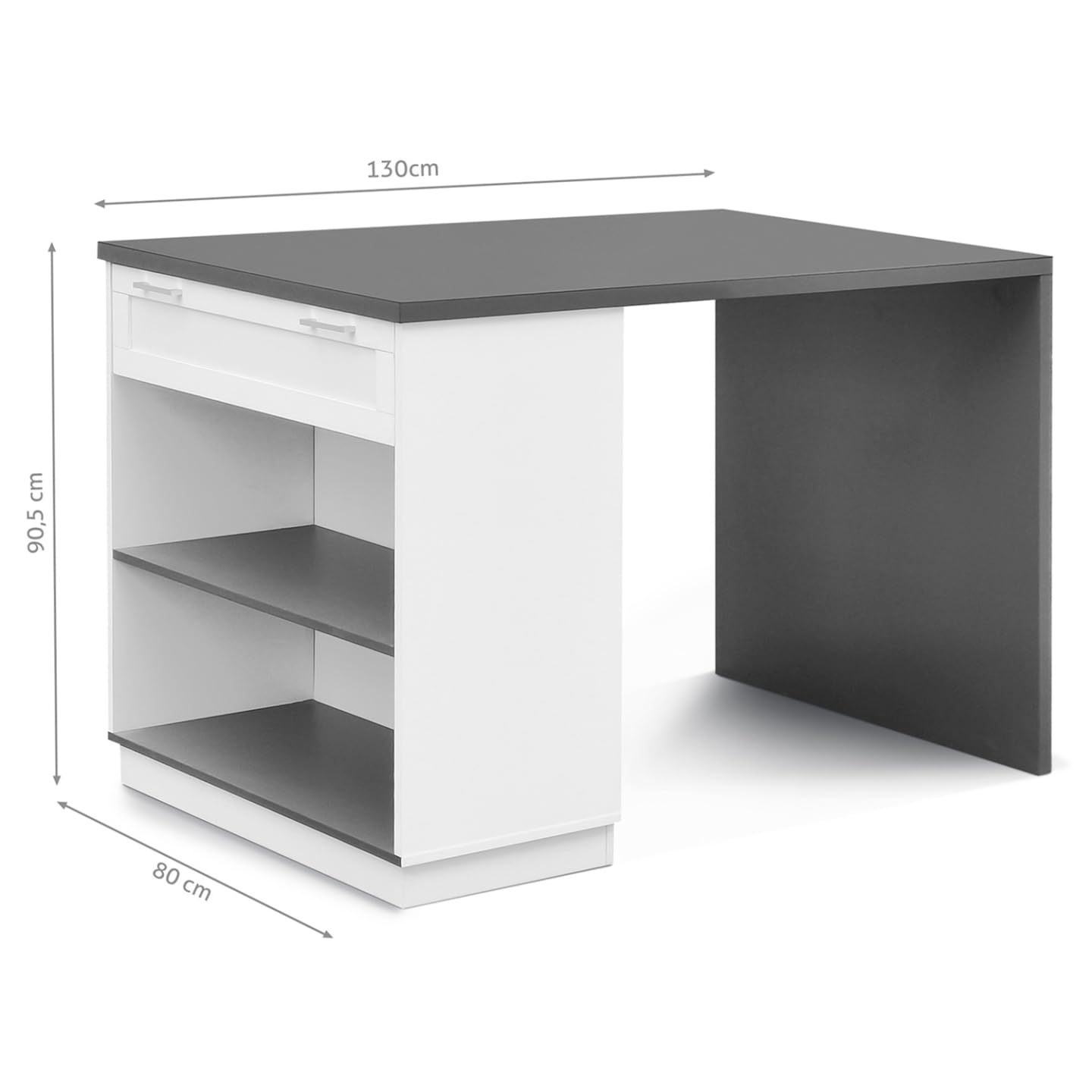 IDMarket - Ilot Central Mange-Debout 4 Personnes VITO 130 cm Blanc et Plateau Gris