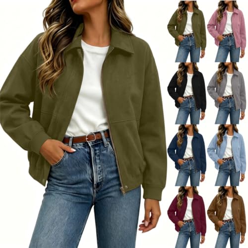 Hvyesh Womens Jacket Faux Suede Zip Up Cropped Fleece Jacket Women - image 1
