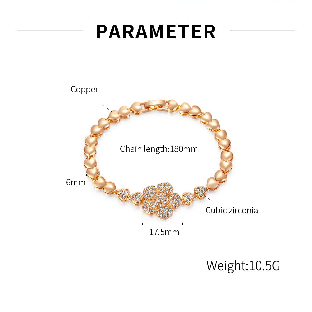Pulsera Cadena Amor Moda Para Mujer, Pulsera Circón Incrustaciones Flores Costura Corazón Melocotón Gótico, Regalo Cumpleaños Aniversario Prometido