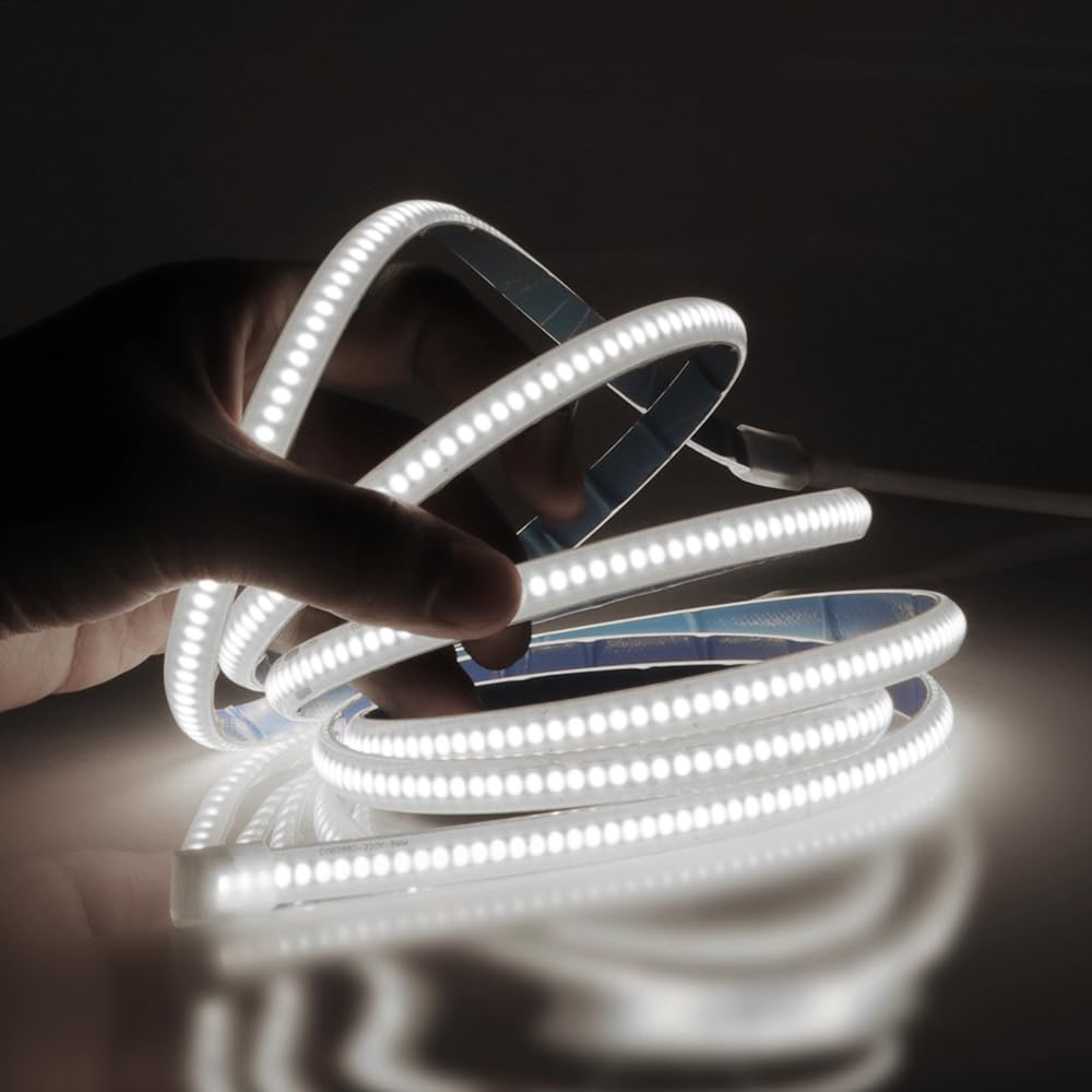 HEGEHE Waterproof COB Strip Light with Self-Adhesive Tape, Flexible LED Rope Light for Indoor Home Kitchen Outdoor Garden Decor (28m, Cold White)