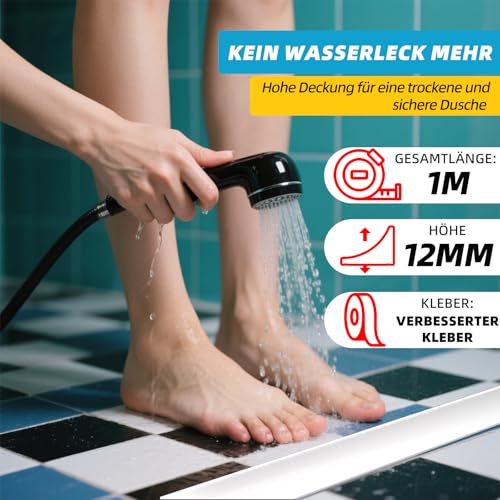 100CM Schwallschutzleiste Dusche Selbstklebend,Duschdichtung Schwallschutz,Duschwasserstop rahmenlose Duschtür,Silikon Duschschwelle Wassersperre Dusch boden,Wasserdamm für Bad und Küche(transparent)