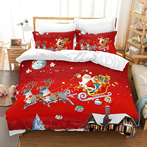 Funda De EdredóN De Navidad, Navidad Ropa De Cama 3 Piezas Microfibra Suave Y Transpirable, Navidad Funda NóRdica con Reno, Papá Noel, MuñEco De Nieve para NiñOs (A, 135X200cm)