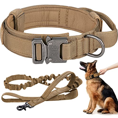 Eitchen Tactical Dog Collar and Leash Set Heavy Duty Military Dog Collar with Handle and Metal...