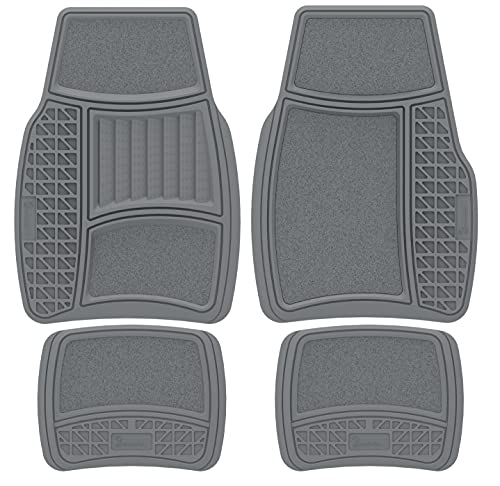 MICHELIN Universal All Weather Floor Mats 4pcs, Gray | Trim to Fit Design Full Coverage Odorless Rubber Floor Mat for Cars, SUVs and Trucks