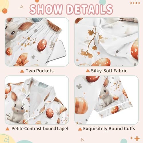 senya Watercolor Easter Bunnies 3 Satin Summer Pajama Sets Silk Short Sleeve Button Down Sleepwear3