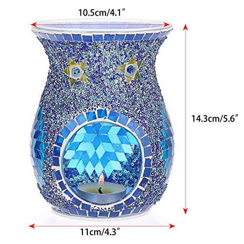 BSTKEY Mosaic Glass Essential Oil Burner Wax Melt Burner, Blue Fragrance Oil Warmer Tealight Candle Holder Burner, Home Decor Incense Aroma Diffuser Wax Burner - Image 4