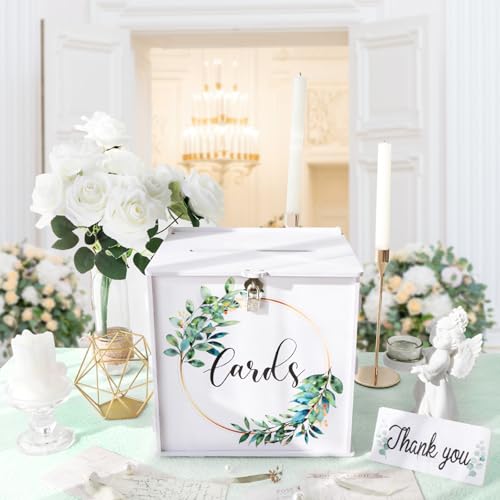 Image of OurWarm Wedding Card Box with Lock, PVC Wedding Card Boxes for Reception, White Wedding Box for Cards and Money, Envelope Money Box Gift Card Box for Party Wedding Decor Graduation Baby Shower