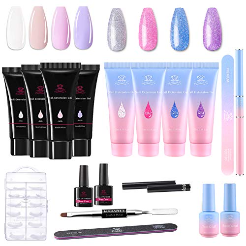 Makartt Jelly Glitter Poly Nail Extension Gel with Nude Pink Purple Poly Nail Gel Kit Bundle