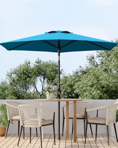 7.5FT Outdoor Patio Umbrella, Outdoor Table Umbrella, Market Umbrella With Push Button Tilt and Crank, 6 Sturdy Ribs UV Protection Waterproof for Garden, Deck, Backyard, Pool, Beige