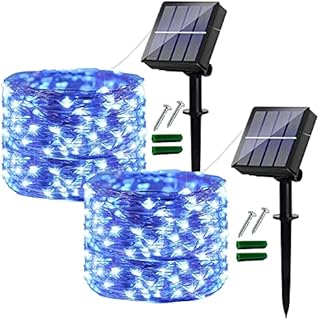 Solar String Lights Outdoor, 2 Pack 120LED Solar Garden Lights Waterproof, 14M/46Ft 8 Modes Indoor/Outdoor Fairy Lights Copper Wire Decorative Lighting for Patio, Yard, Party, Wedding (Blue)