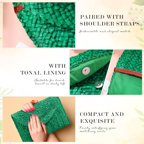 Image of JaGely Women's Straw Clutch Purses and 6 Pairs Rattan Earrings Summer Beach Clutch Handbag Envelope Woven Bag Boho Earrings