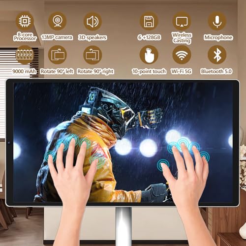 Image of 21.5 inch FHD Smart Portable TV, Rolling TV on Wheels, Android 15 OS, 6G +128GB Storage, Portable Touch Screen Monitor, 13MP Camera, Built-in Battery, 60Hz Refresh Rate, Full Swivel Rotation, Voice Remote