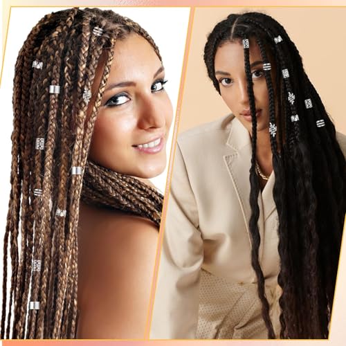 Image of 60Pcs Silver Hair Accessories For Braids, 6 Styles Hair Cuffs Adjustable Braid Jewelry Clips Loc Dreadlock Accessories for Women and Girls