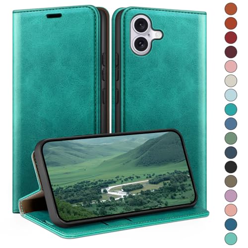Étui portefeuille iPhone 16 bleu vert idéal pour vos sorties