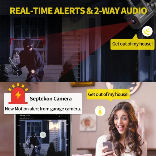Image of Septekon Security Camera Outdoor CCTV Camera, 2K Dual Antenna WiFi Home Surveillance Cameras with IP66 Waterproof, Night Vision, AI Motion Detection (Black, 2 Count (Pack of 1))