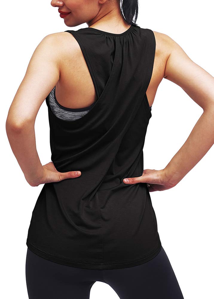 Mippo Topy treningowe dla kobiet joga sportowe koszulki tank topy siłownia letnie ubrania treningowe, Czarny, XS