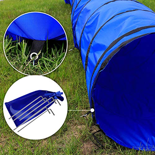 lionto Outdoor Tunnel robust für große & kleine Hunde, 300x50 cm, Faltbarer Spieltunnel für Kinder mit Heringen aus reißfestem Material, standhafter Agility Tunnel mit praktischer Tragetasche, blau