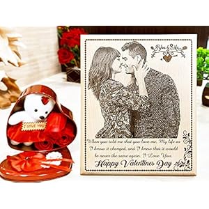 GFTBX Valentine’s Day Gifts for Best Friend – Gift Combo of Custom Wooden Frame and Heart Shape Box with Red Rose…