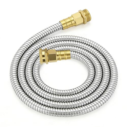 KETTOYA Short Stainless Steel Metal Garden Hose 10 ft 3/4 Female to Male Solid Brass Connector Small Leader Hose for Hose Reel Durable Flexible Lightweight Outdoor Water Hose Extension Adapter