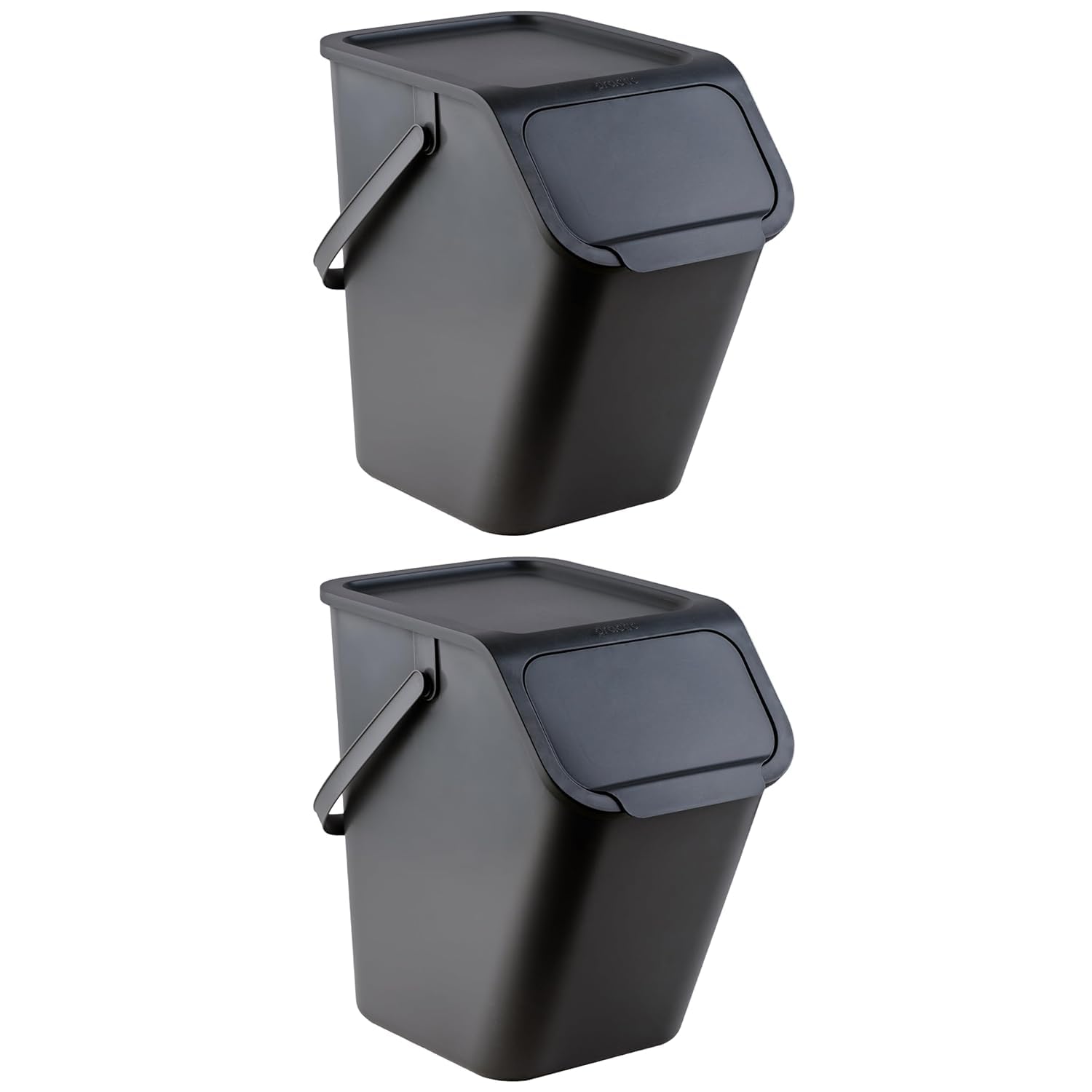 Küchen Mülleimer 2x 25L Schwarz mit Deckel, für Gemischte Abfälle, Mülltrennsystem für Recycling, Abfallbehälter zur Trennung, Click-Funktion, Kunststoff Abfallbehälter zur Mülltrennung