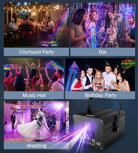 Image of Stage Laser Lights with App Control, 2W Animation Laser Stage Light, DMX512 /Sound Activated /Remote Control, Laser Light Show Projector for Stage, Clubs, Home Parties, Birthdays