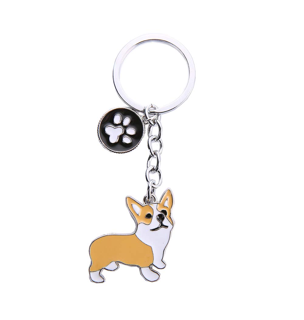 HongGun Pet Dog ID Tag Keychain - Cute Portable Metal Key-Ring for Bag and Car Decor - Corgi Design (Yellow)