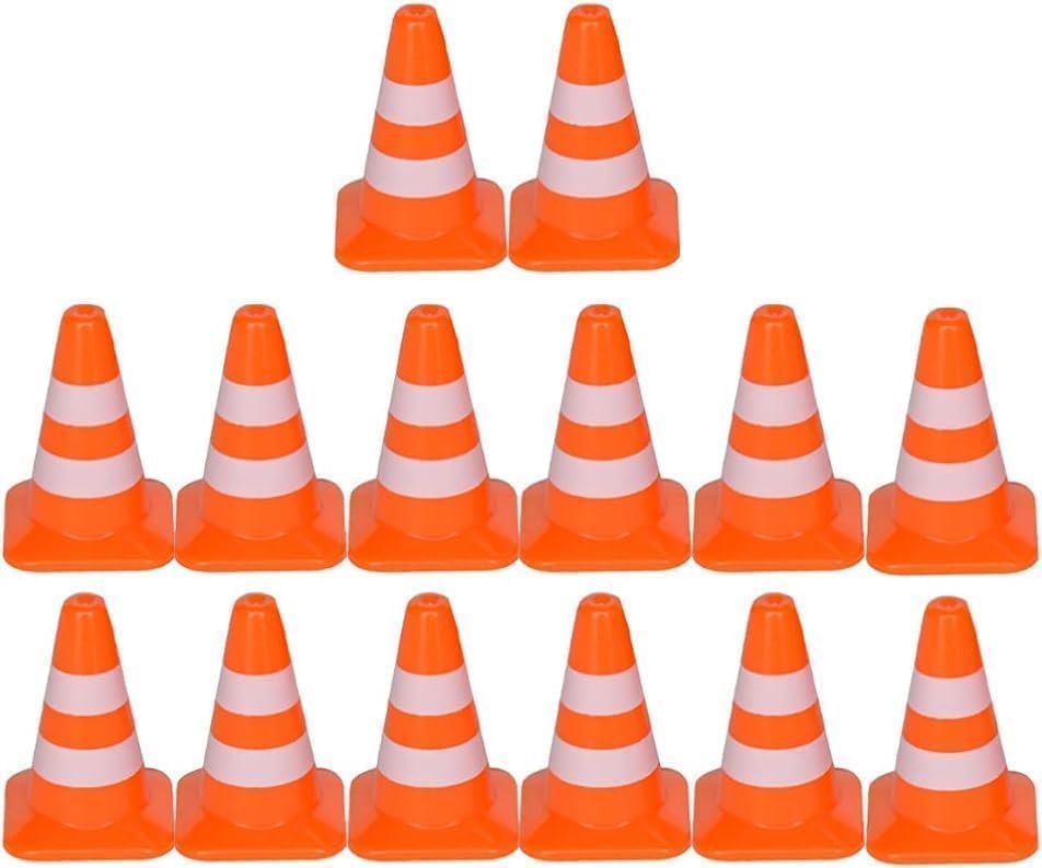 Zcccc 14Pcs Miniature Traffic Cones for Dollhouse Plastic Road Sign Educational Construction Model, Orange
