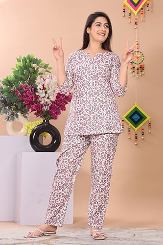 Image of Kuruti B Sheets Women's Printed Night Suit Set | Soft & Breathable Top and Pyjama Set for Women | Stylish Relaxed Fit Sleepwear for Everyday Comfort | Perfect Lounge Wear for Home & Travel