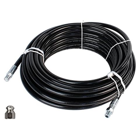 Sewer Jetter Kit 1/4" NPT x 100' Hose & 4.5 Orifice Button Nose Nozzle 4000 PSI Cover