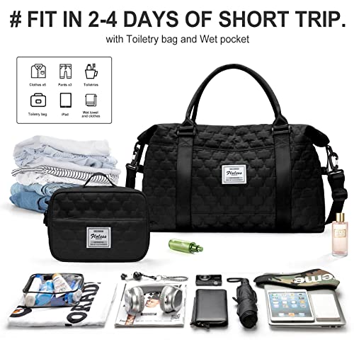 Sport Gym Duffel Bags for Women Black Cute Travel Weekender Tote Bag with Toiletry Bag Carry On Bag Overnight Bag with Wet Pocket Hospital Bag for Labor and Delivery4