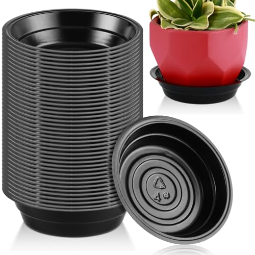 UltraOutlet 40 Pack 4 Inch Black Plastic Plant Saucer, Indoor/Outdoor, Round, Glossy Finish, BPA-Free, Recyclable, Multi-Use, No Holes, Water Catcher Tray for Potted Plants