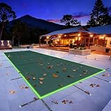 KARHDIR Inground Pool Safety Cover, Fits 12x24 ft Rectangle Pools, Winter Safety Cover with Reflective Strips, Reinforced Edges & Triple Stitching, Secure Fit for Above Ground or Inground Use