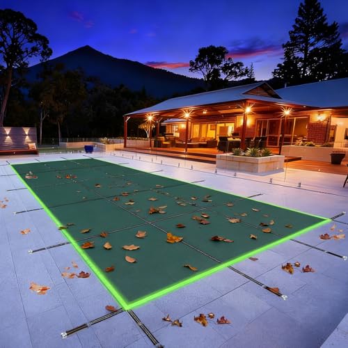 KARHDIR Inground Pool Safety Cover, Fits 12x24 ft Rectangle Pools, Winter Safety Cover with Reflective Strips, Reinforced Edges & Triple Stitching, Secure Fit for Above Ground or Inground Use