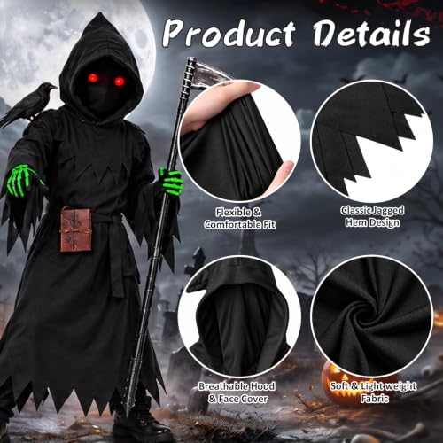 Lucky Merit 27 PCS Grim Reaper Halloween Costume for Kids Ages 5-12 - image 5