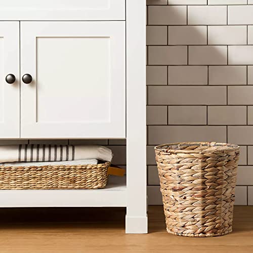 Image of Bathroom Wastebasket - Hand-Woven Water Hyacinth Wicker Decorative Trash Can, Seagrass Garbage Bin