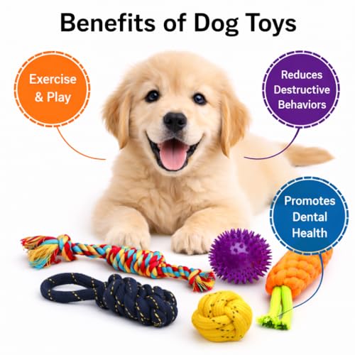 Image of Dog Rope Toy- Pack of 5 for Puppies & Small to Medium Dogs | Durable Cotton Chew | Interactive Tug Toys for Teeth Cleaning, Chewing & Play Toy