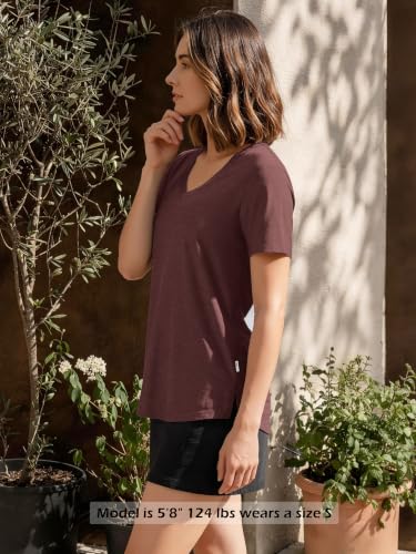 Image of ODODOS Women's Short Sleeve Performance V-Neck Tunic Tops, Ultra Soft odSTRATUM Tech Tee, Side Slit Relaxed T-Shirts