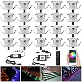 LED Deck Lights Kit, 20pcs Φ1.22 WiFi Wireless Smart Phone Control Low Voltage Recessed RGB Deck Stair Lights Waterproof Outdoor Step Yard Path Landscape Decor, Fit for Alexa, Google Home
