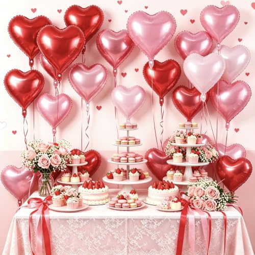 Image of 50 Pcs Red Pink Heart Balloons,5 Inch and 10 Inch Heart Foil Balloons Love Balloon Valentine Balloon for Birthday Party Wedding Engagement Party Baby Shower Valentine Day Decorations