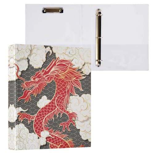 リングファイル ルーズリーフ バインダー a4 中国風 龍 雲 Dリング 3穴 200枚収納 クリップ&収納ポケット付き 書類整理 事務用品