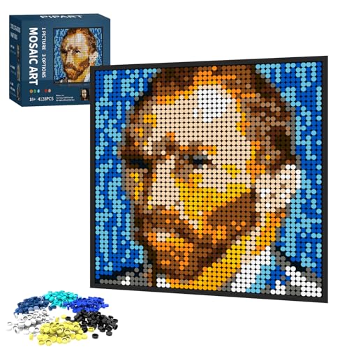 PIPART 3 in 1 Mosaic Art Mona Lisa | Van Gogh Self-Portrait | Girl with A Pearl Earring, Pixel Mosaic Wall Art World Famous Painting MOC Building Blocks Set