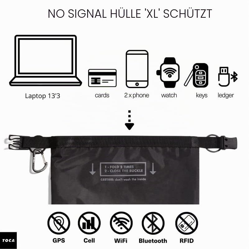 TOCA No Signal Sleeve Keyless Go Schutz Autoschlüssel Hülle, Faraday Bag und Tasche & RFID Blocker, Schutzhülle, Anti-Tracking Faradayscher Käfig fur Handy & Laptop Schutzhülle, EMP Schutz - 44x24cm