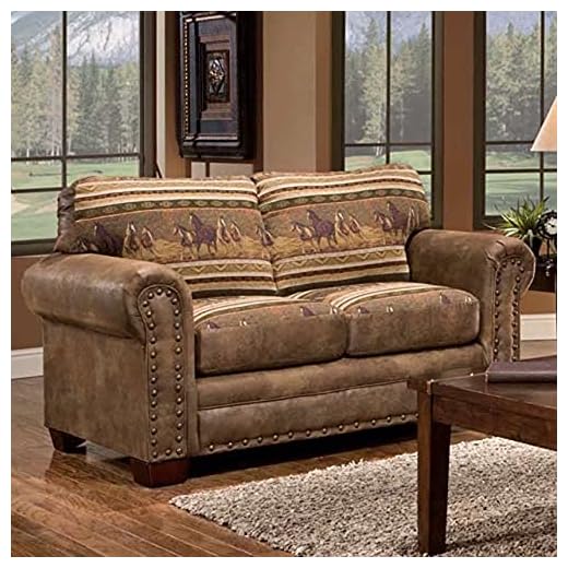American Furniture Classics Microfiber Wild Horses Loveseat in Brown