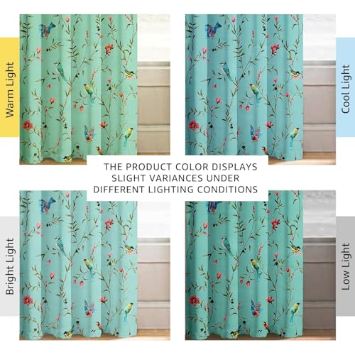 Image of Cloth Fusion Printed 100% Blackout Window Curtains 5 Feet Long Set of 2, Room Darkening Parda with Stainless Steel Grommets for Home Decor (5x4.5 Feet, Blue Forest)