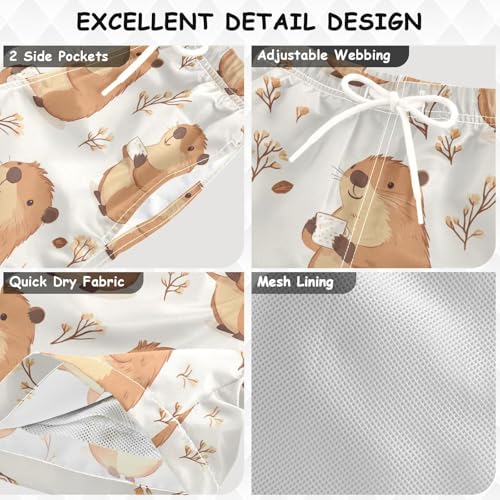 Pigsaly Boys Swim Trunks Capybara Coffees Boys Board Shorts Swimsuit Swimwear Summer Bathing Suit XS3