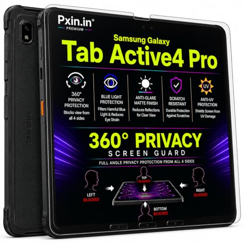 Image of Pxin 360 Pro Privacy Screen guard compatible with Samsung Galaxy Tab Active4 Pro | Anti Glare | Anti UV | Anti Blue | Anti Reflection | Privacy Filter | Unbreakable Build
