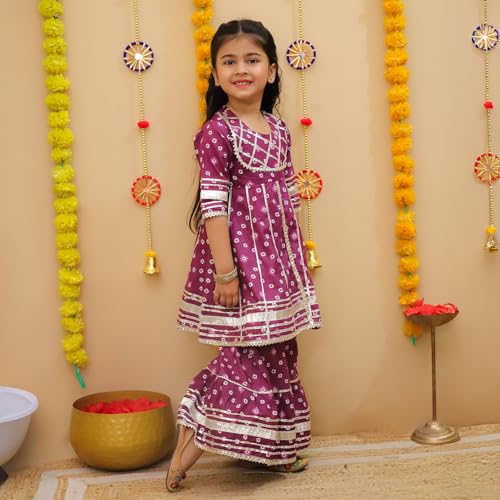Image of LITTLE GINNIE Girls Kurta Sharara Set | Traditional Ethnic Wear for Kids