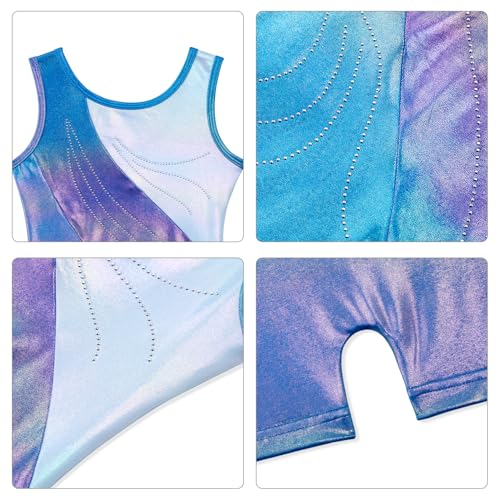 Image of HOZIY Leotards for Girls Gymnastics Kids Children Biketard Snowflake Ribbon Blue Purple Hot Pink Sparkle