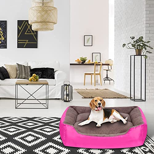 Image of MUDDY PAWS Reversible Sofa Style Dog Bed - XXL (95 x 73 x 22 cm) - Plush Fur Surface, Removable Cushion & Anti-Skid Base - Pink & Brown