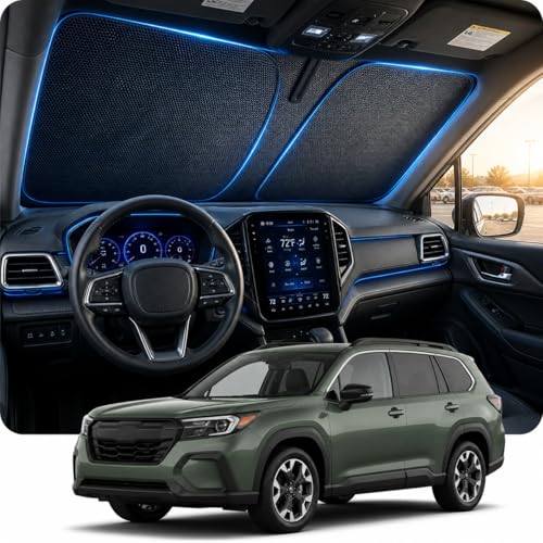 [2026 Upgraded] DooGooCoo Windshield Sun Shade for Subaru Forester 2019-2025 2026 [Cooling Ice-Crystal 100% Sun Block ] Sunshade for Car Windshield for Forester Sun Shade Custom Fit Forester.